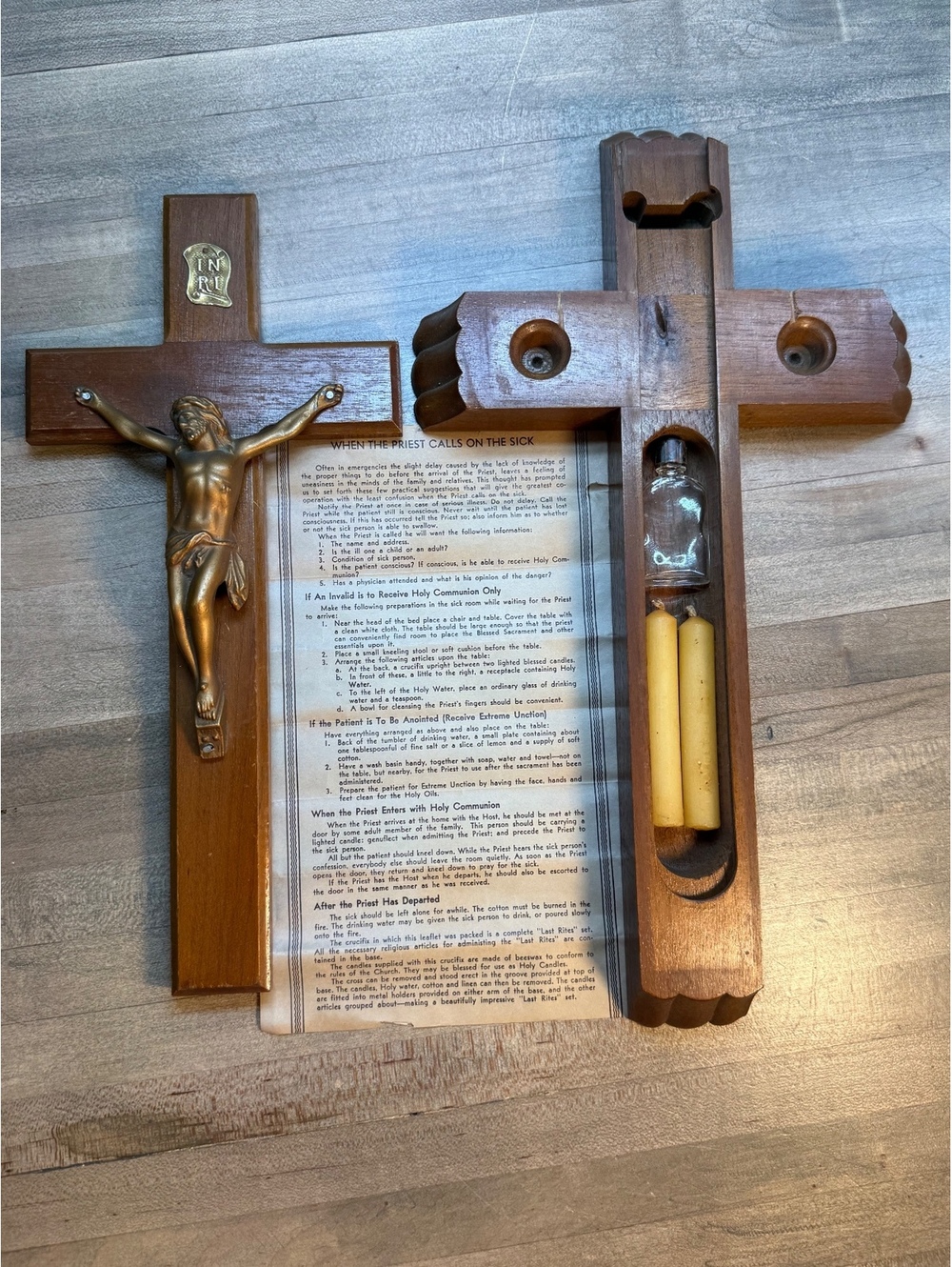 Vintage Catholic Sick Call Crucifix Set Priest Communion Last Rites (b15/0209)